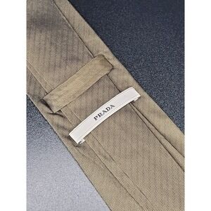 Prada Tie Khaki Tan Herringbone Made in Italy 3 Inch Width